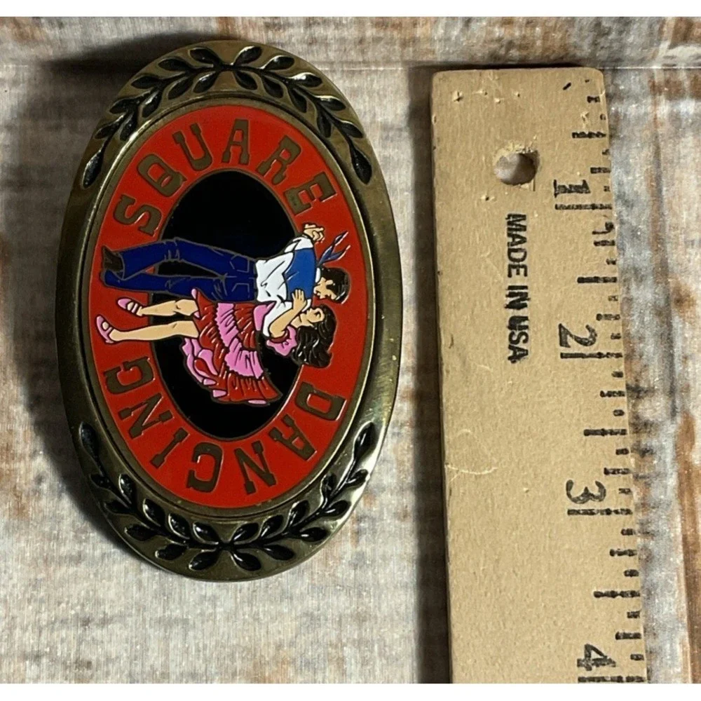 Vintage Square Dancing Solid Brass Belt Buckle